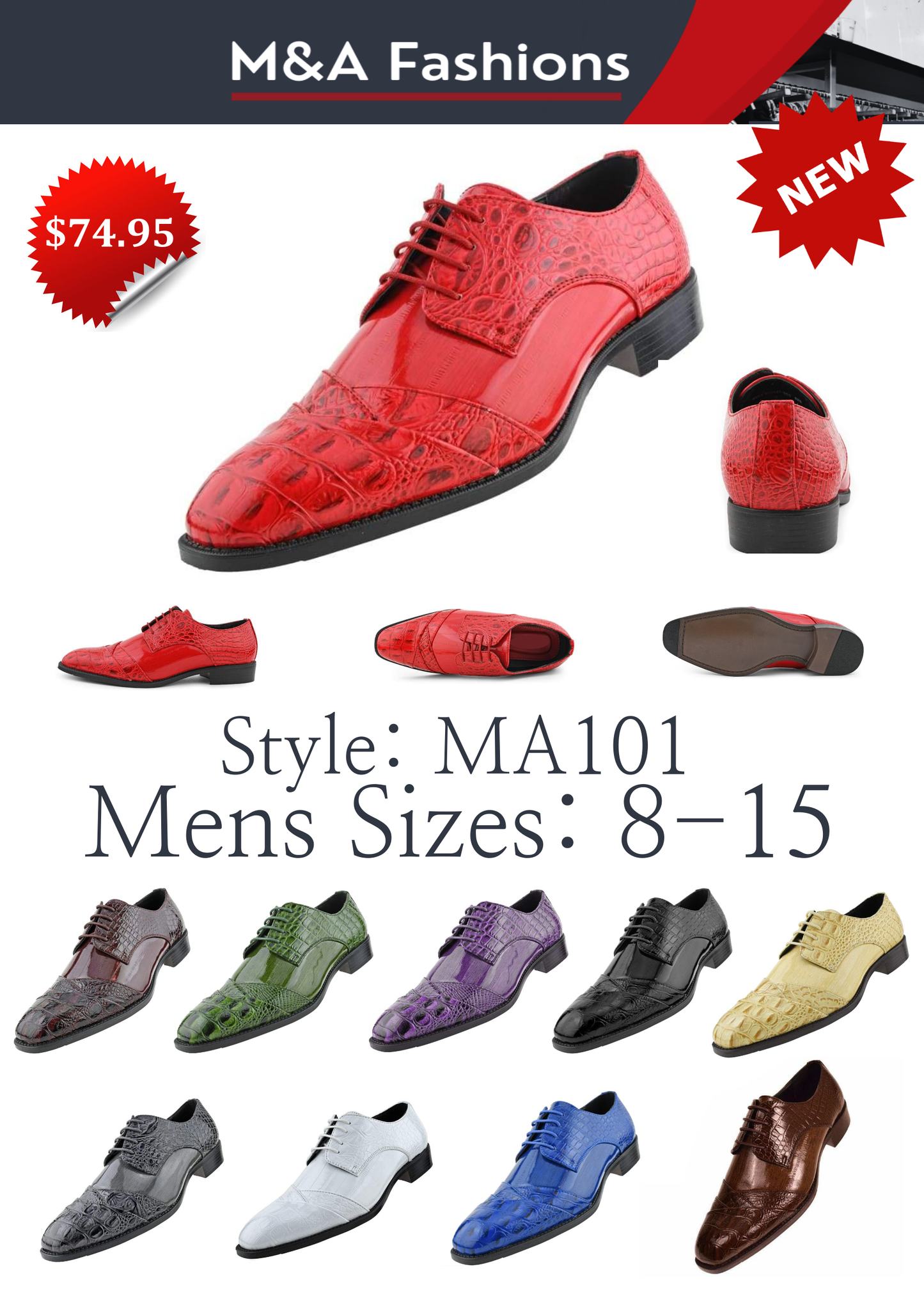 Croco Gator Print Oxford Mens Dress Shoes